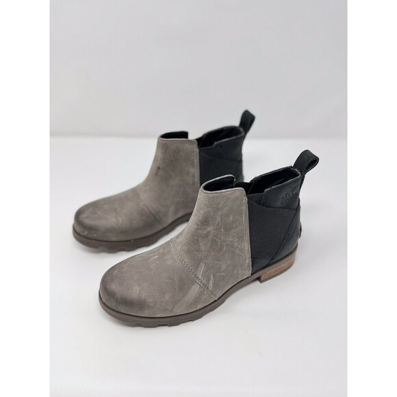 Sorel Boots Gray Leather Emelie Chelsea Ankle Bootie Pull On NL3719-052 US 8 - Picture 6 of 10